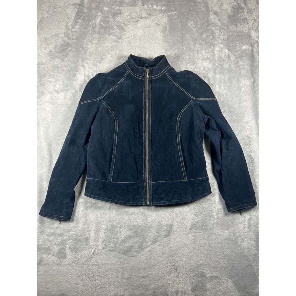 Vintage Wilson Leather Blue Suede Jacket Womens Size Large Preppy Biker